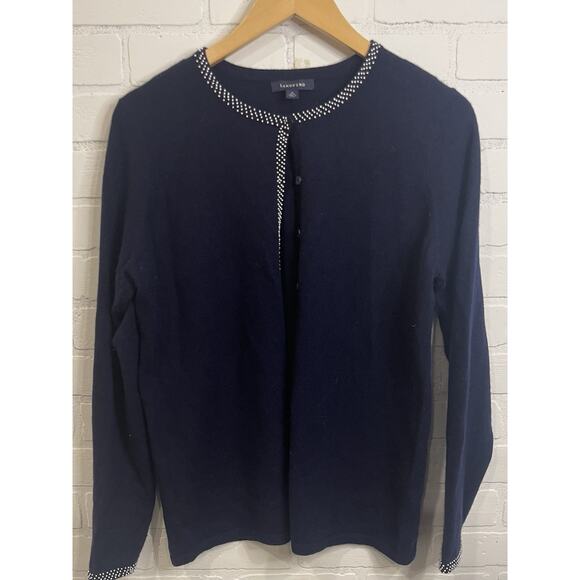 Lands End Sweater Womens Medium Blue 100% Cashmere Cardigan Speckle Sweater - Picture 4 of 11